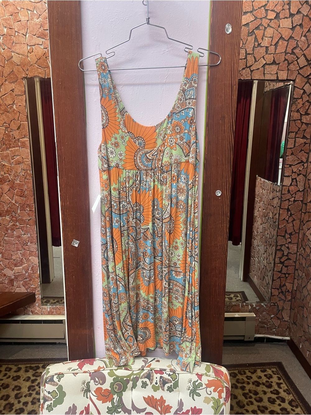 Betsey Johnson Orange and Aqua Floral Paisley Maxi Dress - Picture 5 of 10